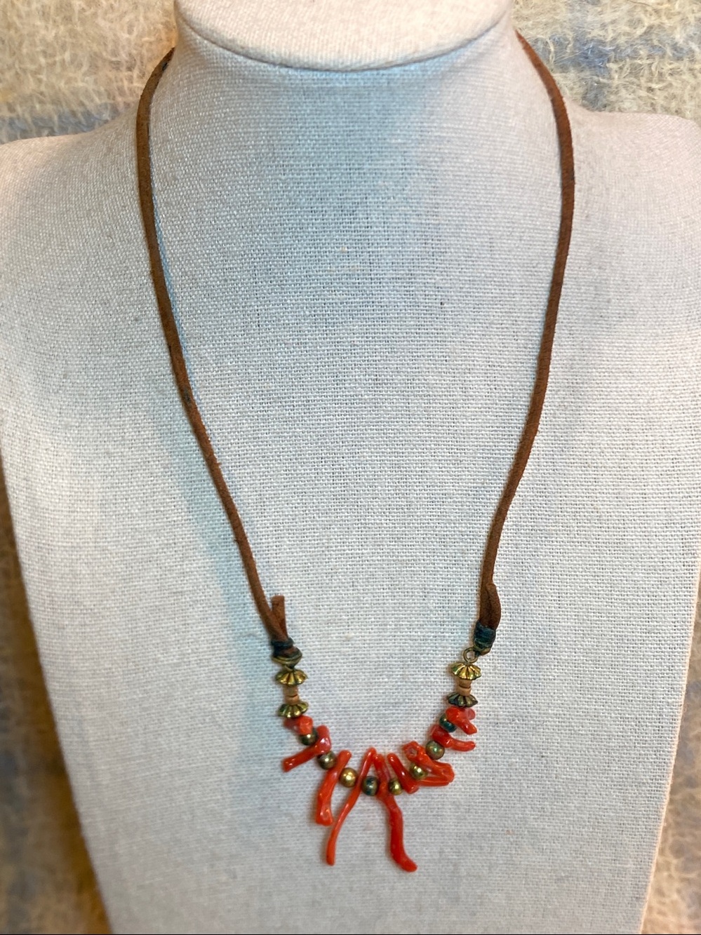 Vintage Boho Coral Branch Necklace Tie Closure Coastal Tribal Chic